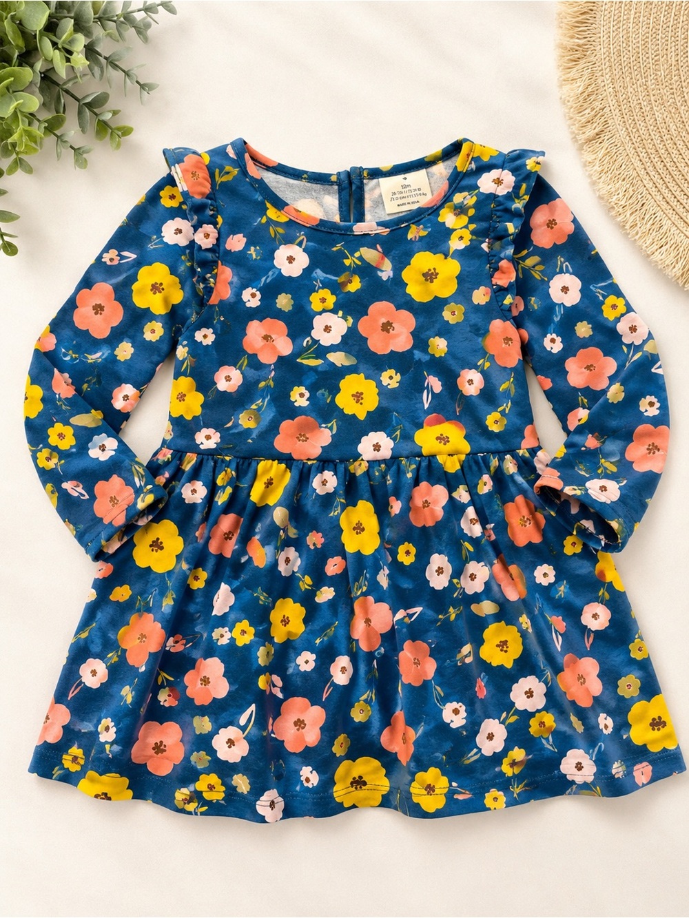 NWT Carter’s Floral Long Sleeve Dress | 12 Months - Navy snd Peach bloom